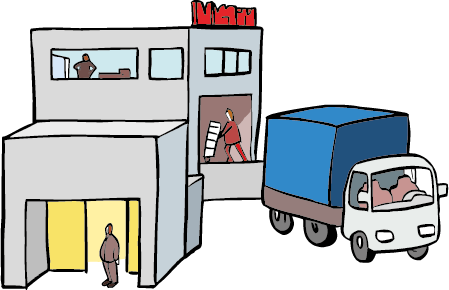 Hier werden Sachen hergestellt und weggefahren.